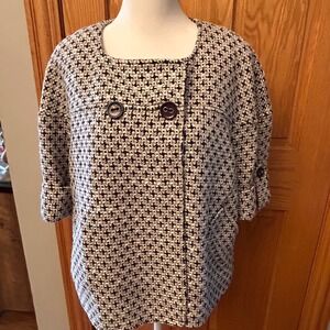 Ellen Tracy Tweed Jacket Women Size 12 Short‎ Sleeve Button Front Collarless